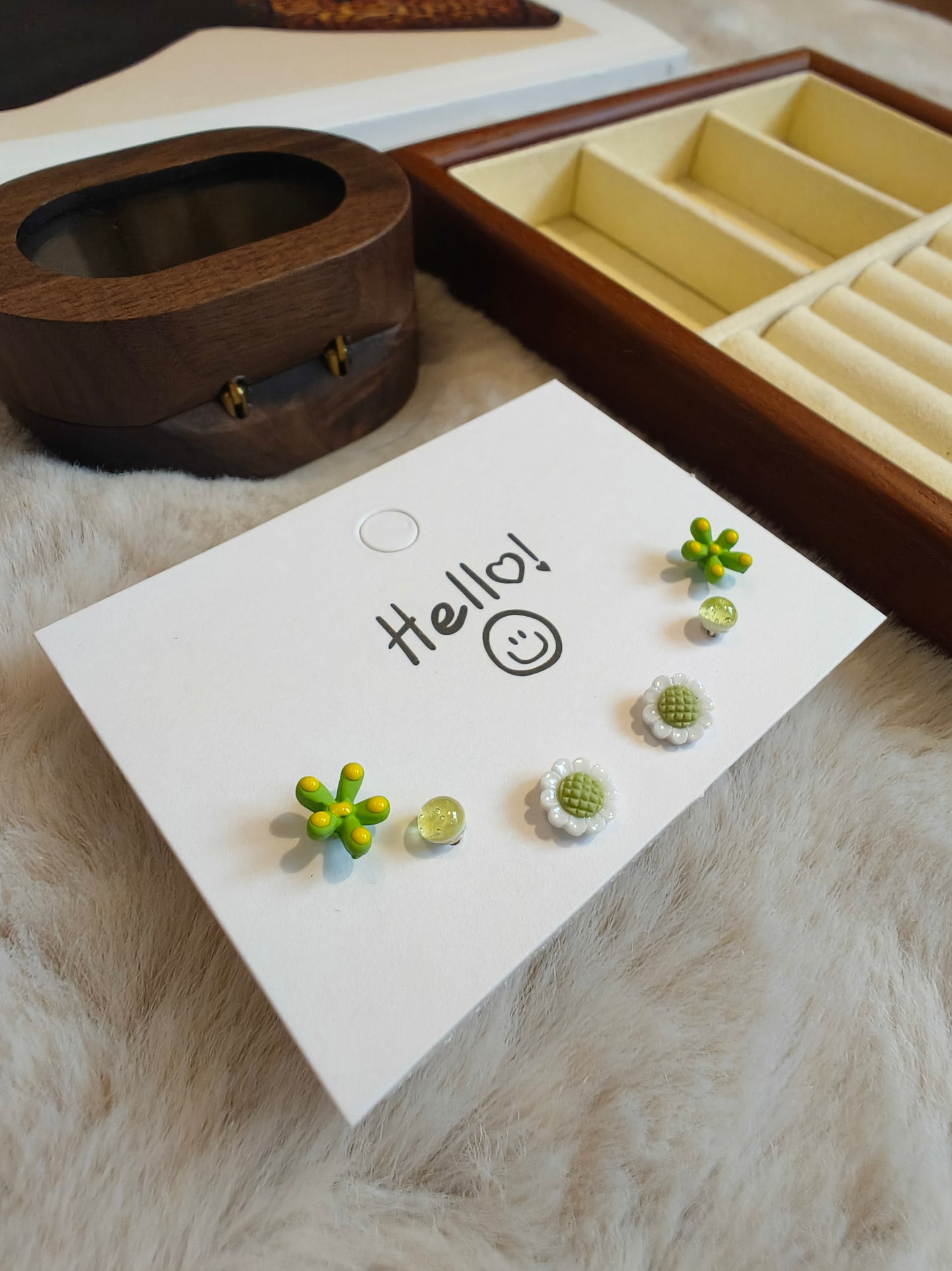 2909 3 sets Green Korean Mini Cute Ear Studs