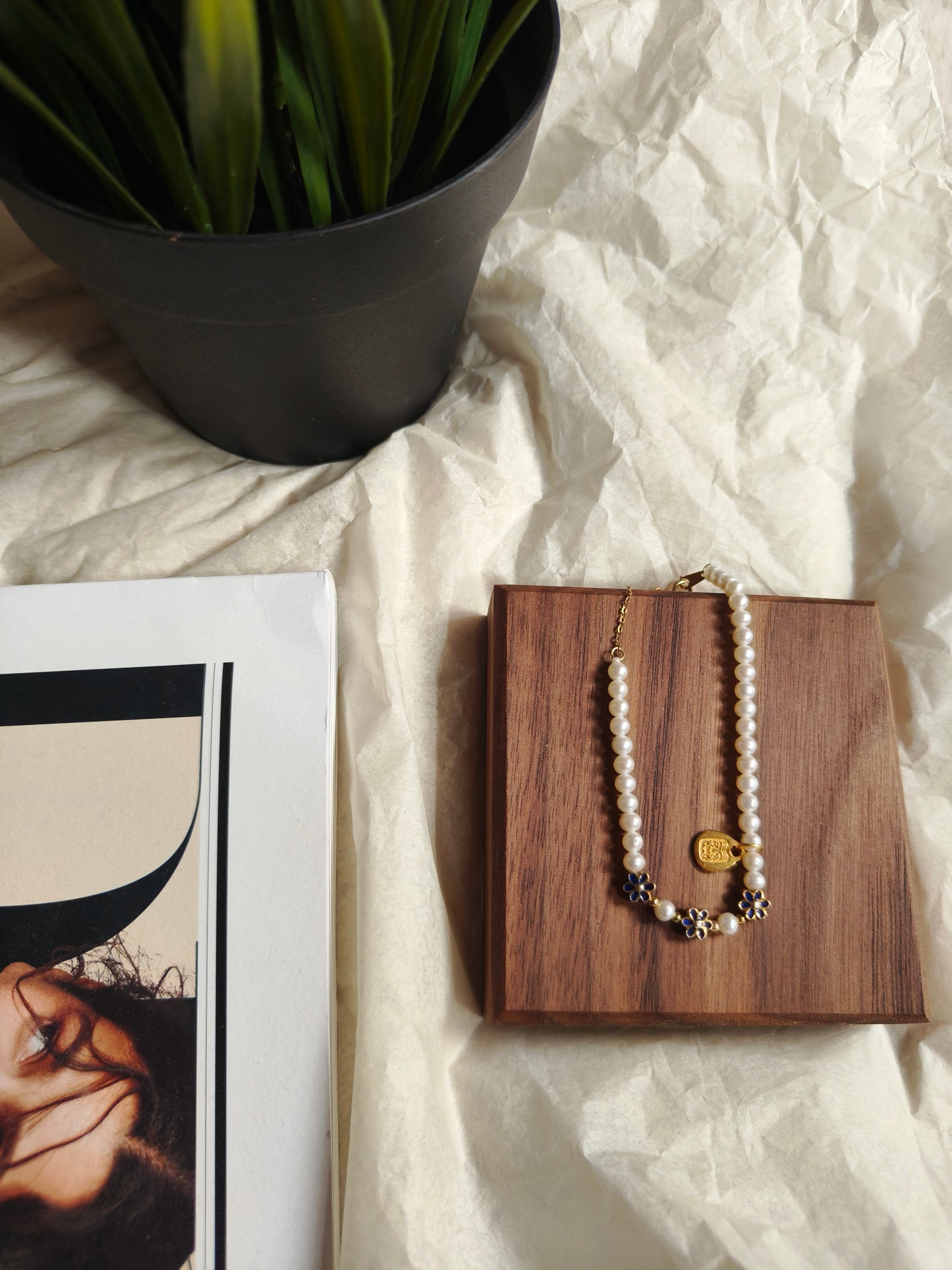 2929 Blue Flower Natural Freshwater Pearls Bracelet