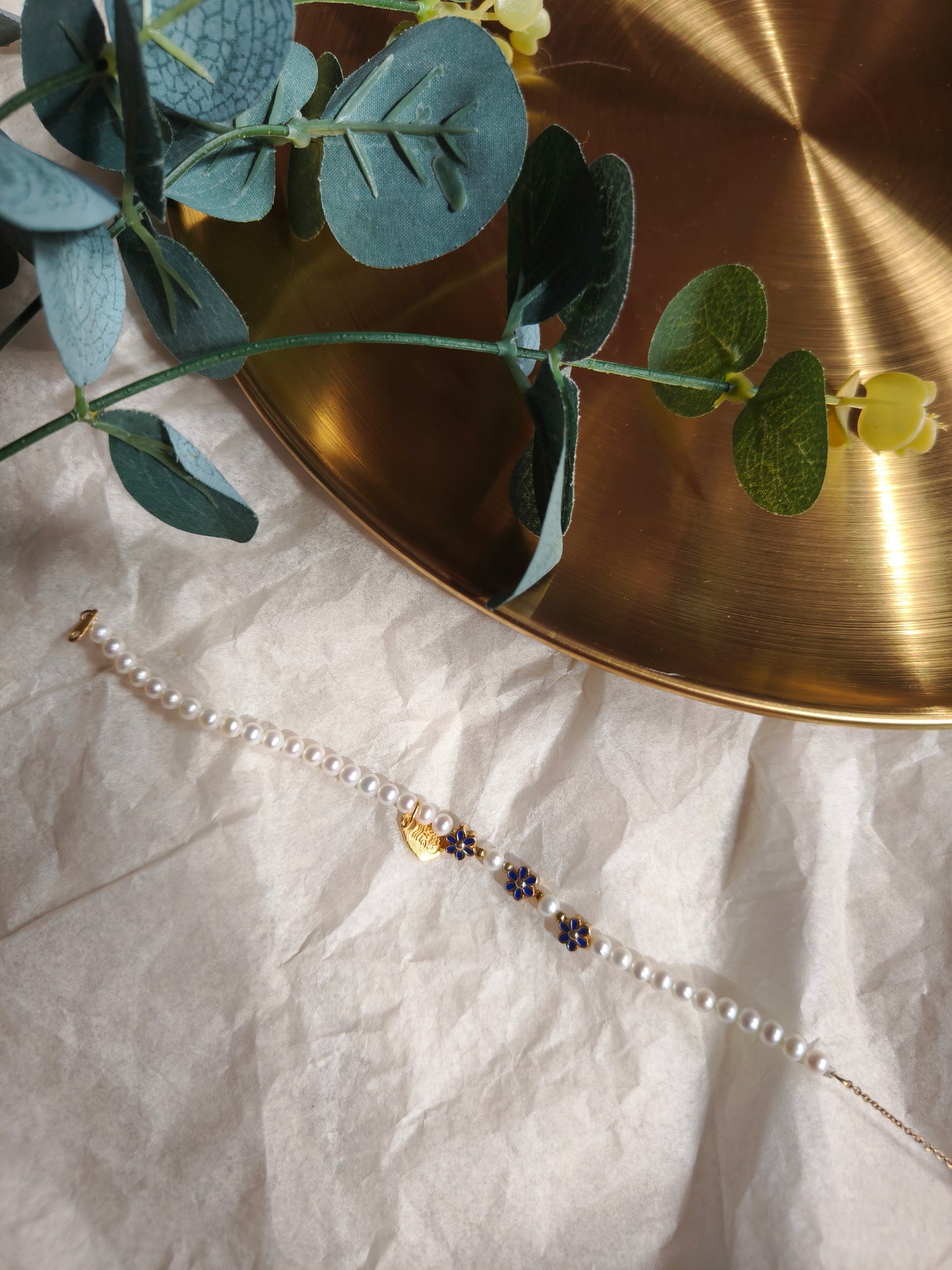 2929 Blue Flower Natural Freshwater Pearls Bracelet
