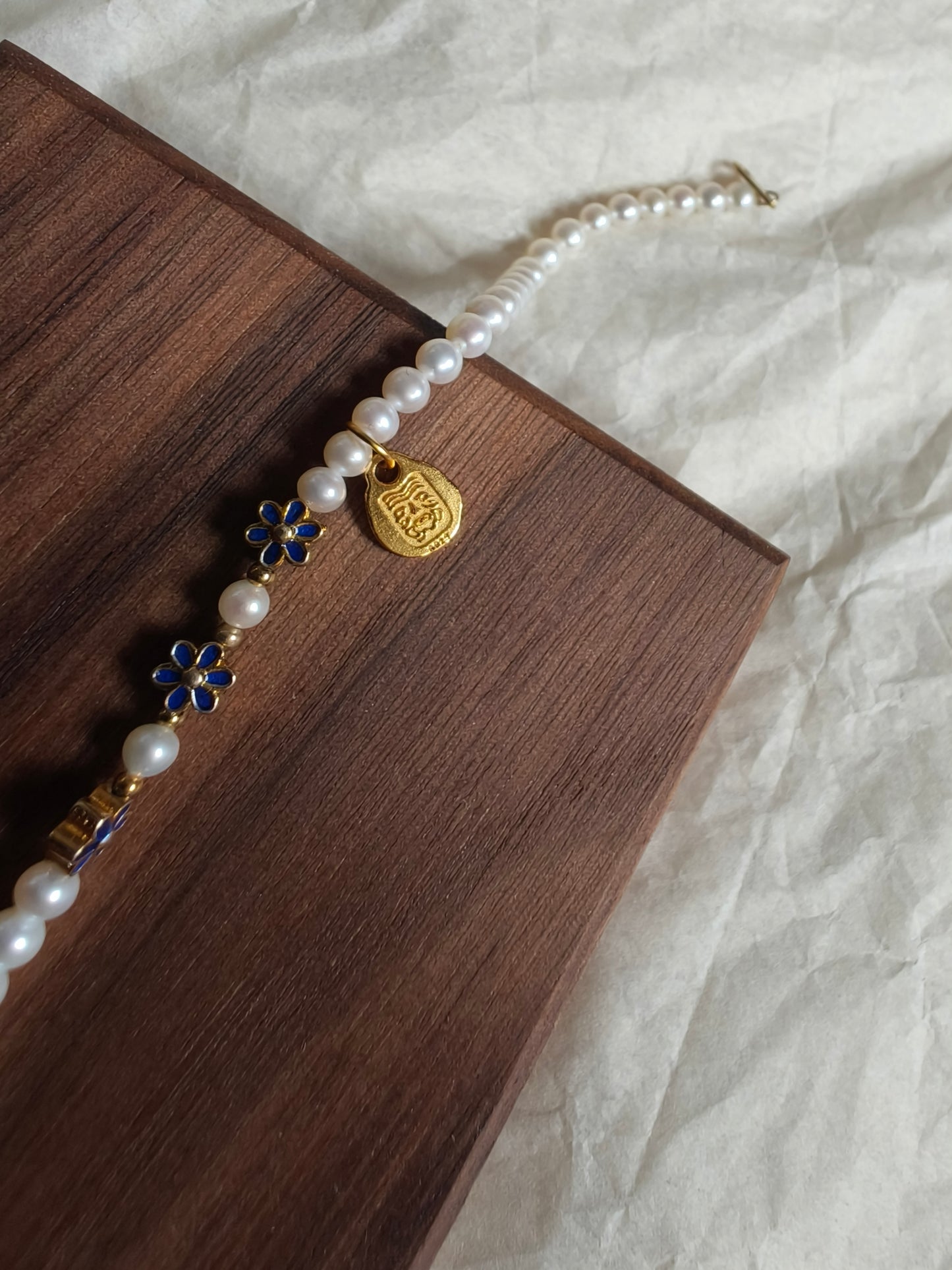 2929 Blue Flower Natural Freshwater Pearls Bracelet